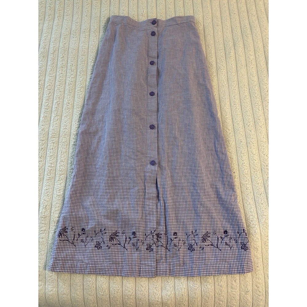 VTG Gingham Maxi Skirt Purple & White Womens 6p Cottagecore Prairie Boho 90s Y2K